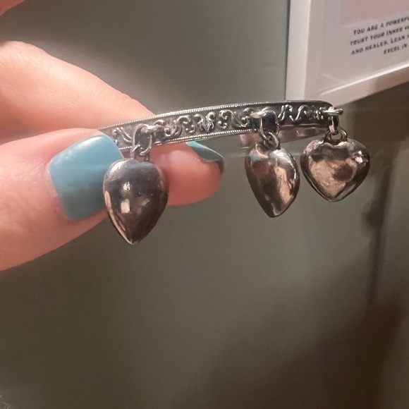 YSL Saint Laurent NWOT women’s silver bracelet with hearts cuff adjustable - Picture 1 of 6